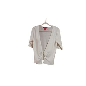 A|Line White Cardigan with Blue Embellishments